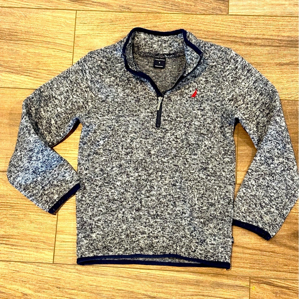 Nautica Boys Size 6 Blue and Gray Half Zip Pullover Sweater